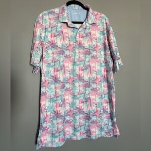 johnnie-O Pink and Green Palm Print Polo